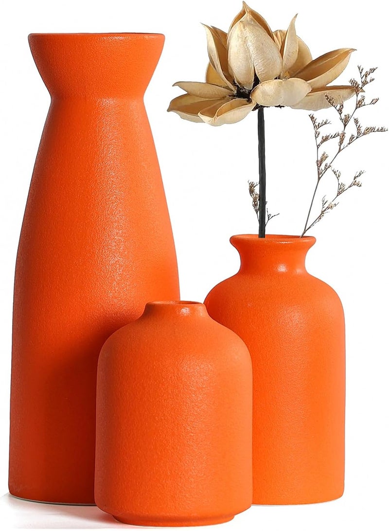 CEMABT Ceramic Orange Vases Set of 3 Small Flower Vases for Decor, Modern Rustic Farmhouse Home Decor, Decorative Vases for Pampas Grass,Idea Shelf,Table,Bookshelf,Entryway- Distressed Decor - Image 1